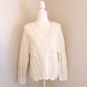 By Anthropologie cable knit V-neck ivory sweater